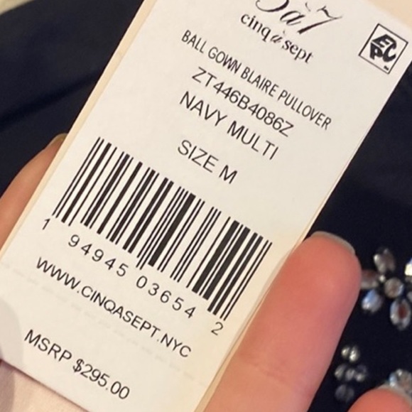 Cinq a Sept Gem Embellished Sweatshirt Navy Blue Crewneck Pullover RETAIL $295 - Picture 6 of 8